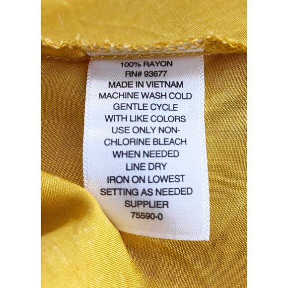 A.N.A A New Approach Women's Golden Yellow Rayon Floral Midi Dress Tie Sleeves - Picture 6 of 6